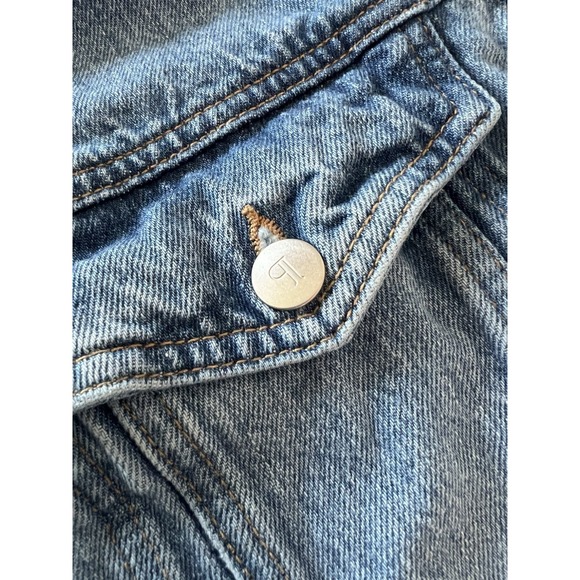 Pilcro Women's Weston Boyfriend Denim Jacket Sz L Blue Distressed Pockets Boho - Picture 6 of 8